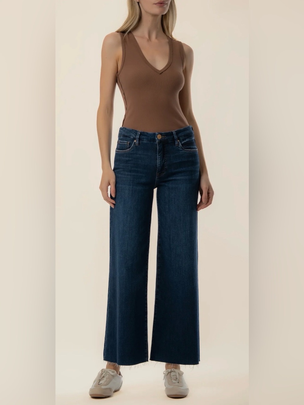 Kut Jean Wide Leg High Rise Raw Hem Dark Wash Jeans Size 10 EUC